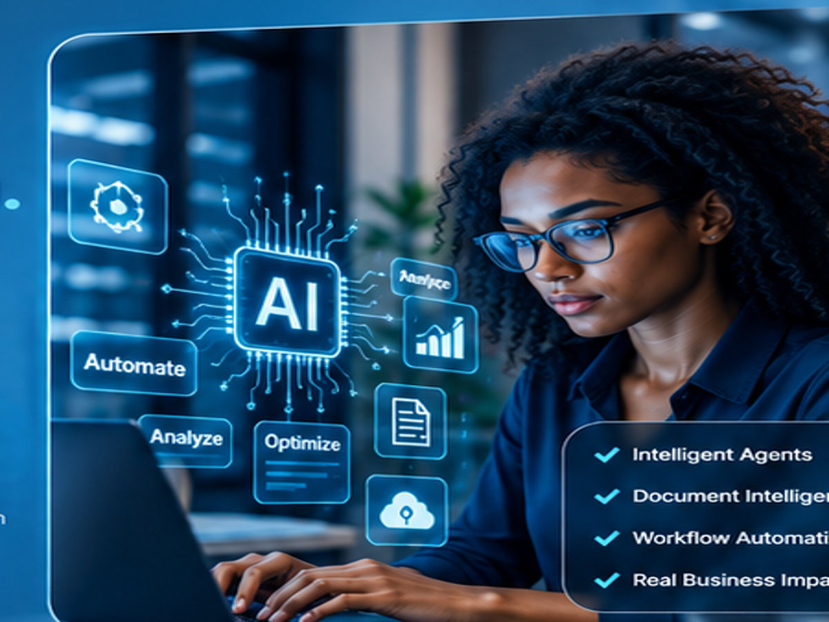 Professional using AI automation and intelligent workflow technology