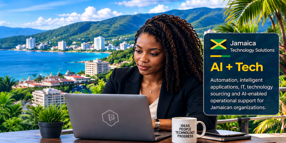 Jamaican business professional using technology in a modern work setting